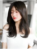 ☆フェミニンロング大人かわいいぱっつん前髪レイヤーカット小顔