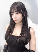 グレージュロングくびれヘア韓国ヘア顔周りレイヤー_F30298