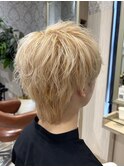 爽やかナチュラルパーマセンターパート清潔感デザインカラー