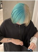 ボブ/ボブヘア/ハイトーン/２トーンカラー/水色ホワイトブロンド