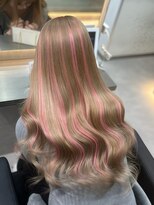 ラピス 福岡天神店(Lapis)&nbsp;ホワイトミルクティーベージュ×ピンクハイライトメッシュ