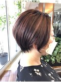 30代～50代 白髪ぼかしハイライト・ピンクショートボブ