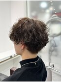 波巻きパーママッシュ刈り上げブラウンカラーメンズヘア
