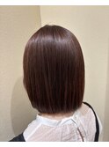 切りっぱなしボブ×ピンクブラウン