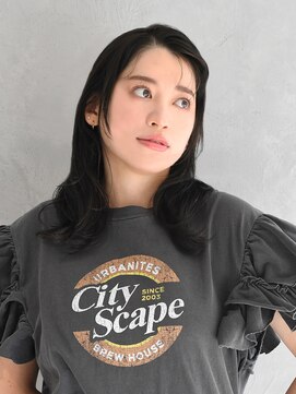 アース 二俣川店(HAIR&MAKE EARTH) 二俣川_レディース_セミロング_コテ巻き_黒髪_大人ヘア_小顔