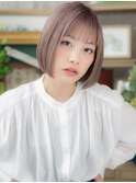 ラベージュ透けバング前下がりぶつ切りボブa上尾10代20代30代
