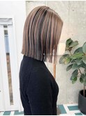 切りっぱなしボブ/ハイライト/グレージュ/20代30代mn45