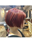 #アプリコットオレンジ　#ショートバング#グラデーションボブ