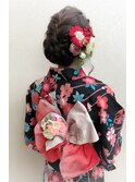 編み込みヘアーセットと着付け