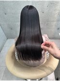 ★丸型逆三角ホワイトグレージュデジタルパーマチェリーブラウン