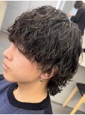 渋谷波巻きパーマメンズカットルーズパーママッシュウルフヘア