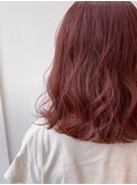 小顔セミウェットウェーブピンクベージュハイライトカラー