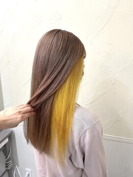 アップル(APPLE) インナーカラー☆ミルクティーベージュ×イエロー