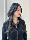ロングレイヤー　韓国ヘア　ブリーチなし　ブルーブラック