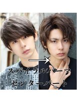 ネイビー(NAVY)&nbsp;メンズミディアム センターパート スパイラルパーマ ツイスト