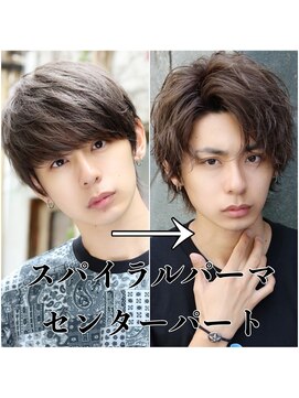 ネイビー(NAVY) メンズミディアム センターパート スパイラルパーマ ツイスト