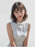 ◎前髪パーマ レイヤーロング 黒髪 グレーベージュ 小顔