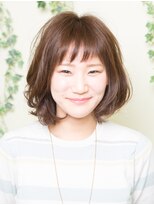 オーガニックサロン フェイス 梅田店(organic salon face) アシメバングとランダムカールのボブ