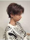 センターパートウルフ縦落ちスパイラルフェザーパーマ