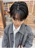 黒髪シースルーマッシュ/韓国マッシュ/ラウンドマッシュ10代20代