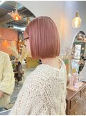 ピンクベージュ髪質改善切りっぱなしボブミニボブ