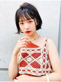 mowen 南堀江　ミニボブ×グレージュ×シースルーバング
