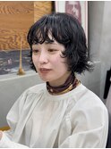 大人　可愛い　ミニボブ　ショート　パーマ　黒髪　ナチュラル