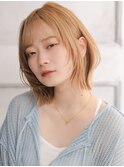 大人可愛い小顔美髪ツヤ髪外ハネボブ薄めバングA1