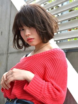 スナッグルサロン(SNUGGLE SALON) くびれレイヤーボブ前髪パーマ20代30代40代ベージュ大人かわいい