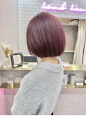 天神大名ダブルカラーケアブリーチワインレッド韓国ボブ