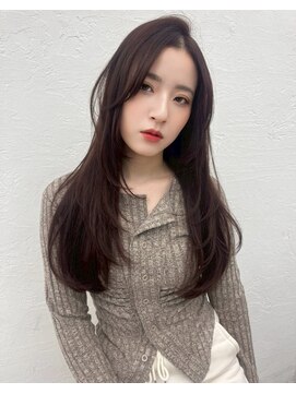 サラジュ 西宮北口店(SARAJU) 艶ダークブラウンセンターパートロング