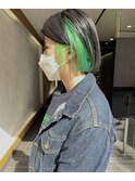 グリーンカラー　インナーカラー緑　インナーカラーボブ