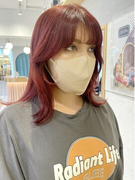 ロンドシエル 横浜(Lond ciel) チェリーレッド/くびれミディアム/韓国ヘア/横浜／ブリーチ