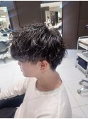 ツーブロックマッシュ×波巻きパーマ