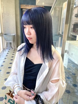 ヲタク(wotaku.) ネイビーブルーブリーチダブルカラー青髪ブルーシルバー寒色