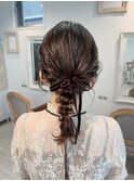 結婚式お呼ばれヘアセット編みおろしボブヘアメイクヘアアレンジ