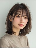 着物ヘア/ダークアッシュ/ミディアムレイヤーカット/大口子安