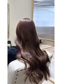 明るめピンクブラウン×韓国ウェーブ巻き