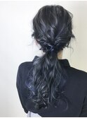 【☆】インナーカラーヘアアレンジ・ヘアセット　黒髪ネビージュ