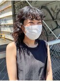パーマくるくるパーマミディアムウルフパーマ黒髪パーマウェット