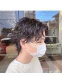 波巻きスパイラルパーマ/センターパートウルフ/MEN’SHAIR