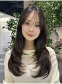 ロングレイヤーカット/暗髪カラー/ショコラブラウン/髪質改善