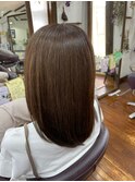 結べるボブナチュラルダークマロンベージュストレートミディアム