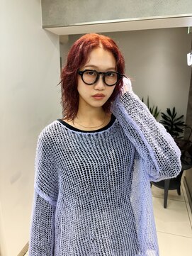 ヴェイン 渋谷(vain) くるくるパーマ×レッドカラー