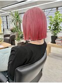 ショートボブ切りっぱなしボブタッセルボブ韓国　ピンクベージュ