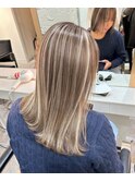ハイライトミディアムヘア暗めカラーデザインカラー
