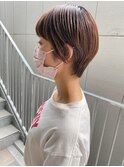 大人ショート_マロンベージュ Aラインボブ かきあげ