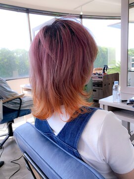 アソビ 表参道(ASOBI) ハイトーン　ラベンダーピンク　オレンジ　ウルフカット