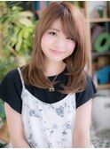 斜めバングカーキグレージュ流れるレイヤーa志木20代30代40代