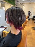 グレーアッシュ×クリムゾンレッドインナーカラー